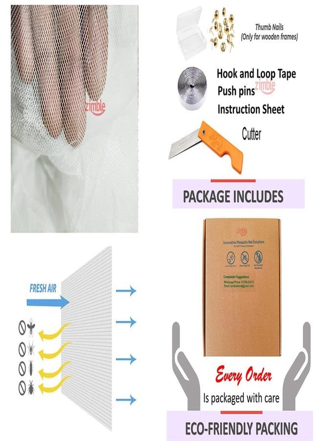 Zimble (60x72 inch)-5x6 Ft (Pack 1), Colour White, Pre-Stitched, Windows Mosquito Net, Insect Net Adhesive with Hook and Loop for Window Frame,Wooden Frame| Highly Durable and Safe - Image 3